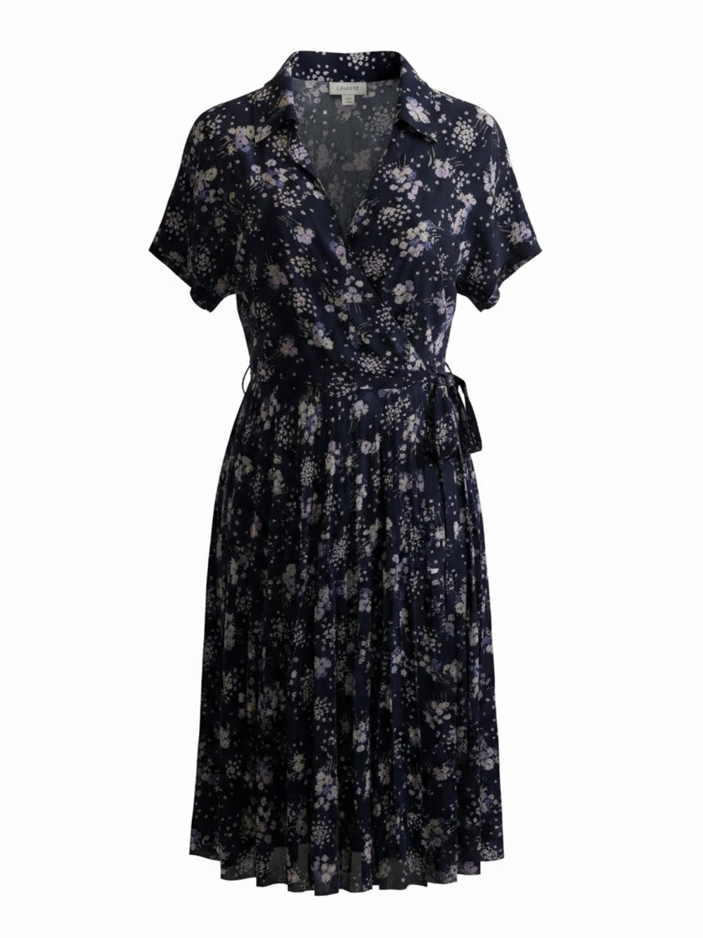 Chaps Navy Floral Shirt-Collar Wrap Midi Dress